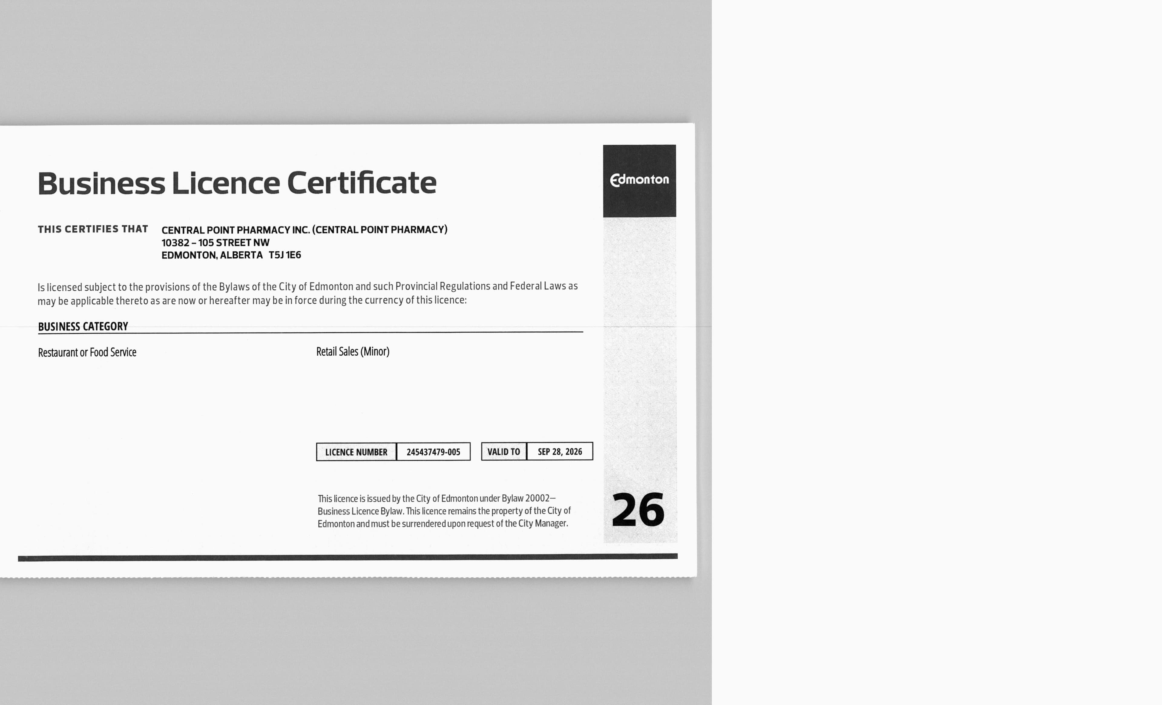 Central Point Pharmacy — Business License